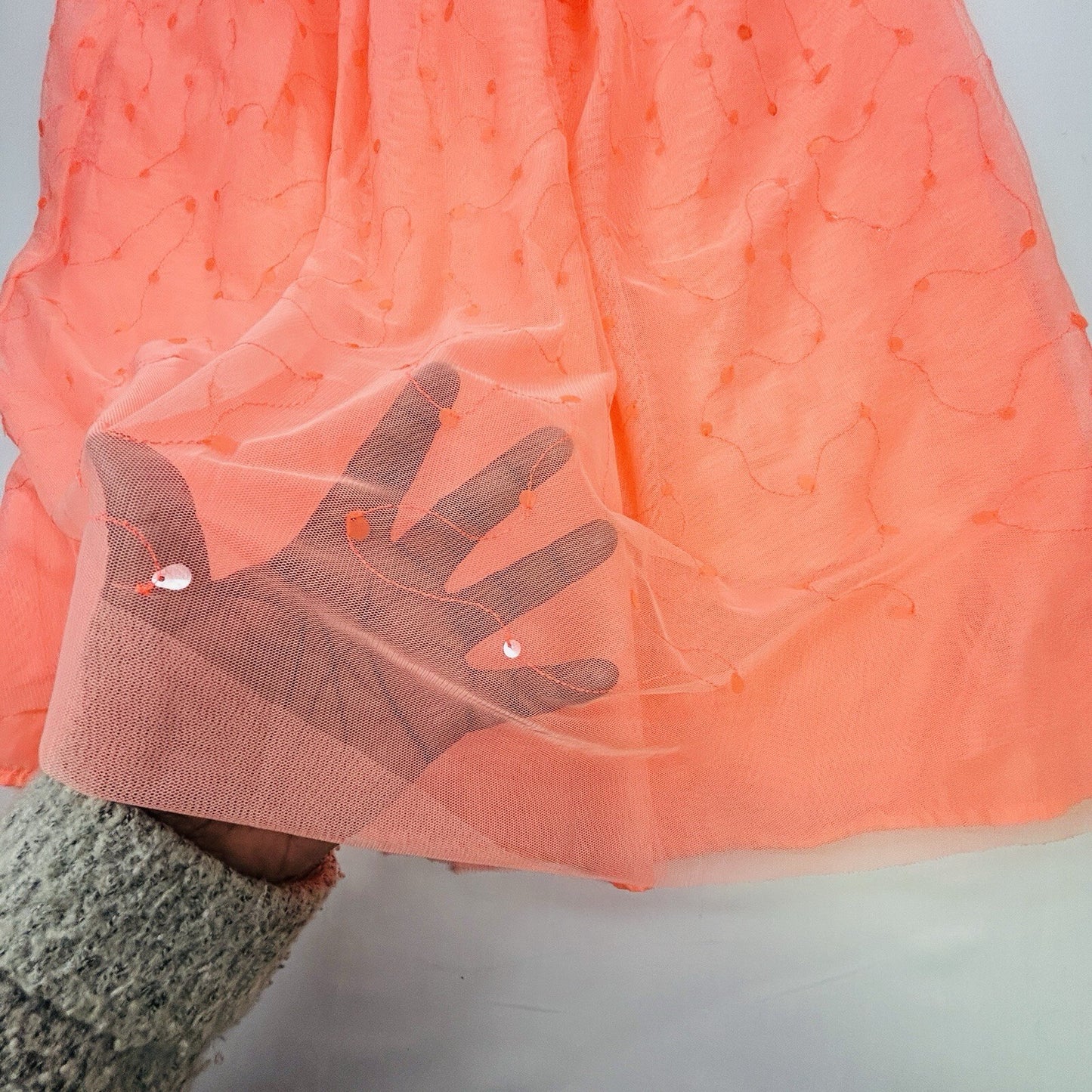 Cat & Jack Girls Coral Sequin Tulle Skirt Lined Elastic Waist Size M