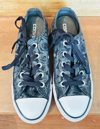 Converse All Star Low Top Floral Rose Print Sneakers Women's Size 6 Black Gray