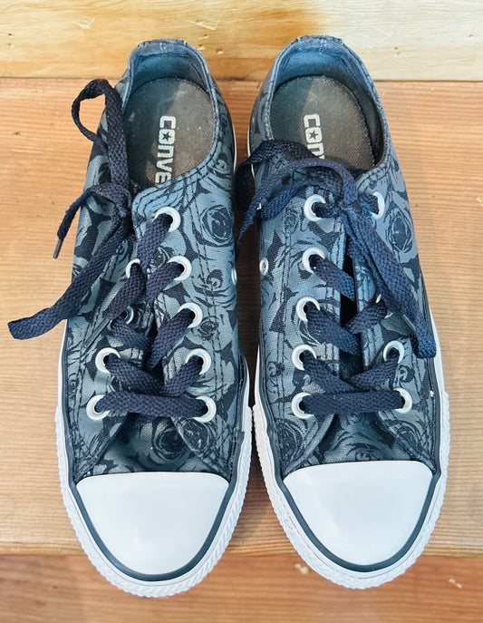 Converse All Star Low Top Floral Rose Print Sneakers Women's Size 6 Black Gray