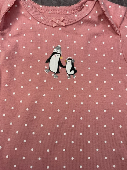 🐧 Carter's Pink Penguin Long Sleeve Bodysuit (3 Months)