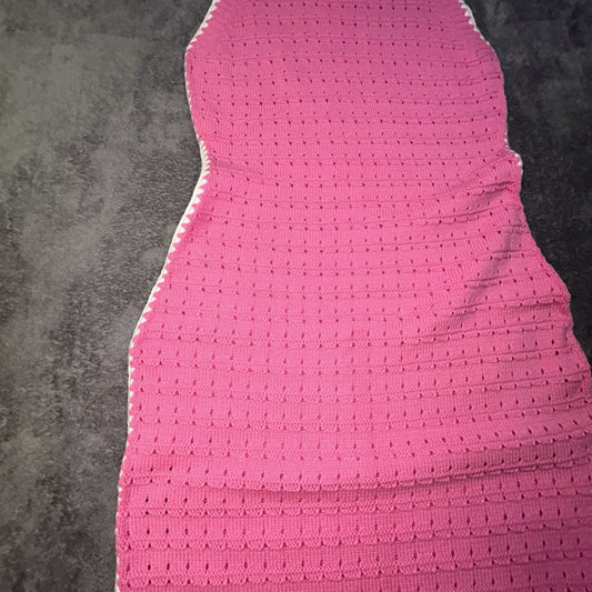 So Me Reece Pink Pointelle Knit Midi Dress Women’s L Sleeveless Contrast Trim