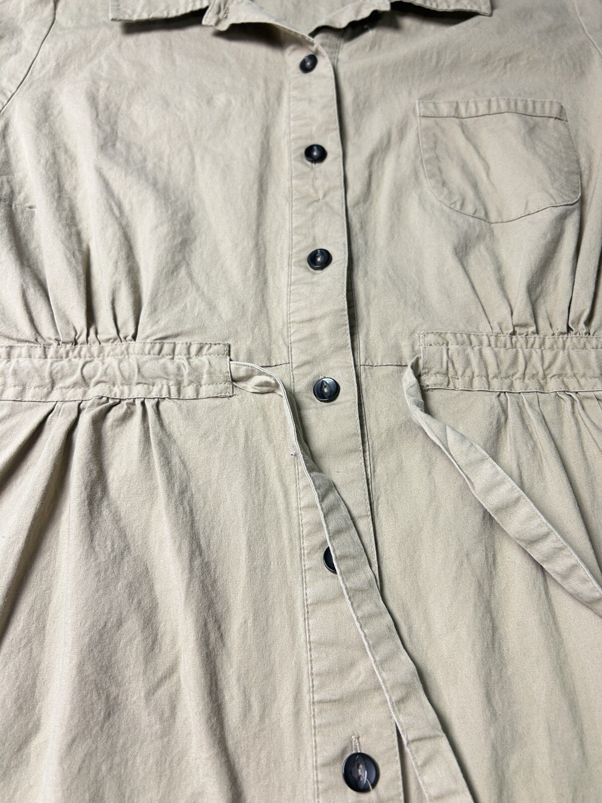 Merona Women’s XL Khaki Button Front Shirt Dress Tie Waist Pockets