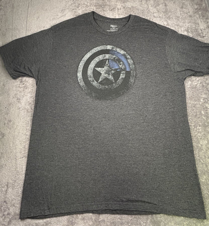 Marvel Captain America Mens 2XL T Shirt Shield Logo Gray Mad Engine Graphic Tee