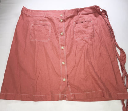 CJ Banks Women's 2X Coral Linen Blend Button Front Midi Skirt Belted Plus Size