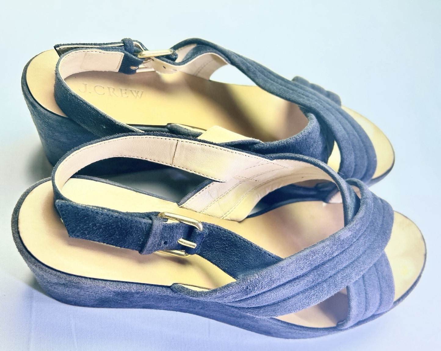 J.Crew Navy Suede Platform Sandals Women's Buckle Slingback Size 9