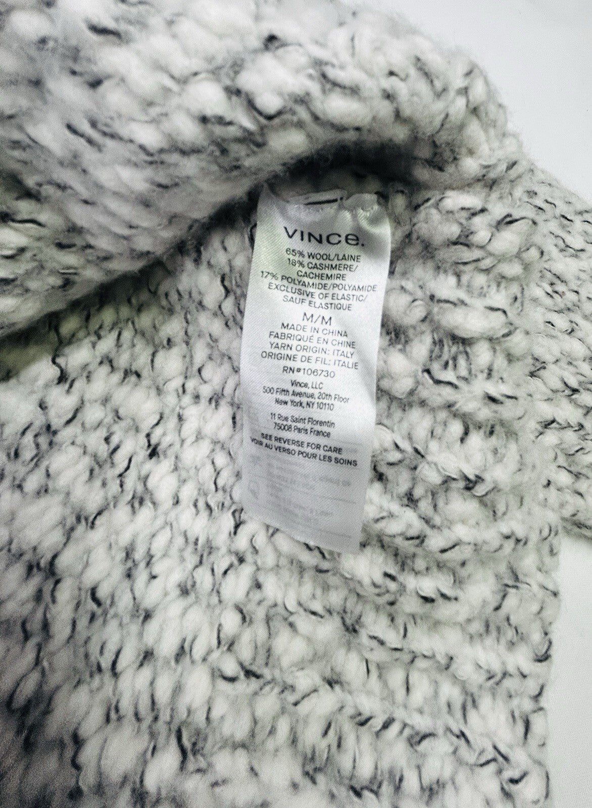 Vince Wool Cashmere Turtleneck Sweater M Chunky Knit Italian Yarn Ivory Gray