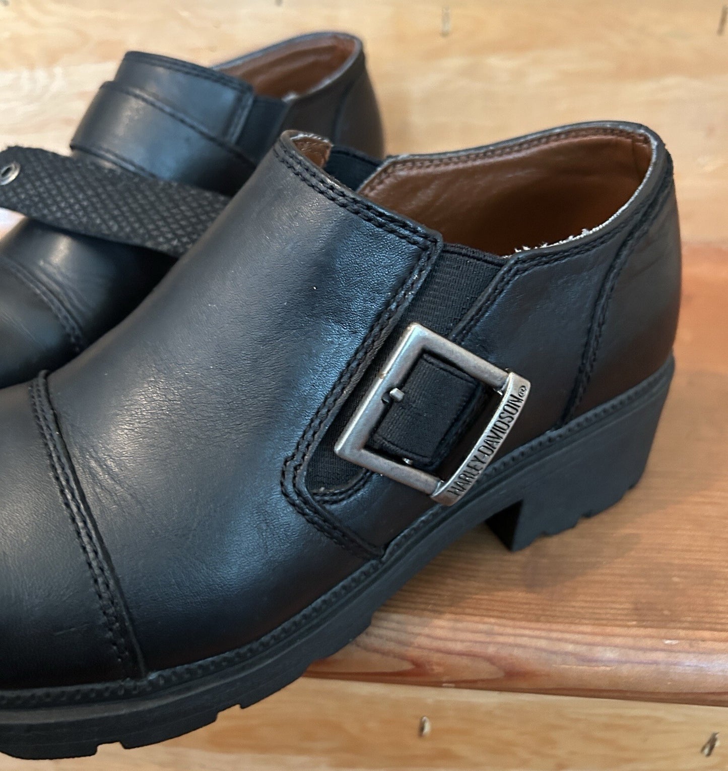 Harley-Davidson Sarah 83219 Womens 6.5 Black Leather Chunky Buckle Shoes