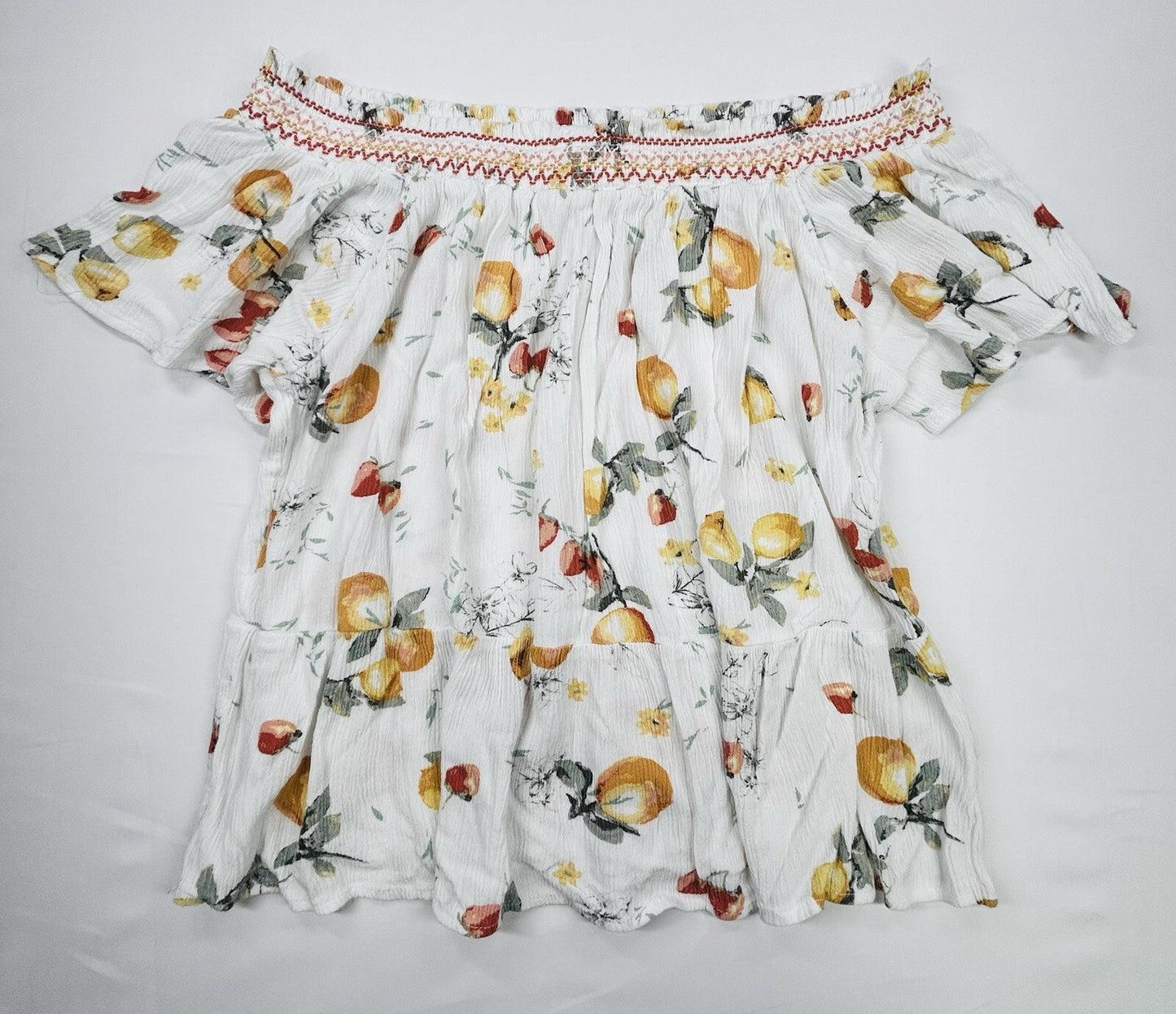 Maurices Off Shoulder Floral Peasant Blouse Womens Medium White Yellow Boho Top