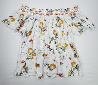 Maurices Off Shoulder Floral Peasant Blouse Womens Medium White Yellow Boho Top