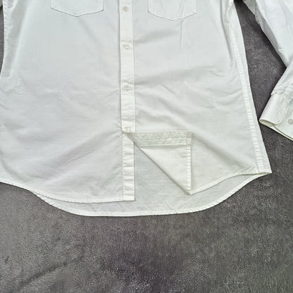 Perry Ellis Men’s White Button Down Shirt M Slim Fit 100% Cotton Roll Tab Sleeve