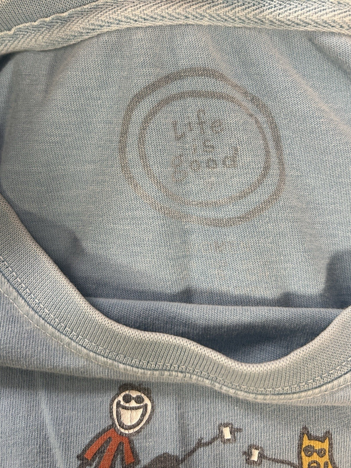 Life is Good Stick Together Long Sleeve T-Shirt Blue Campfire Dog Cotton Tee