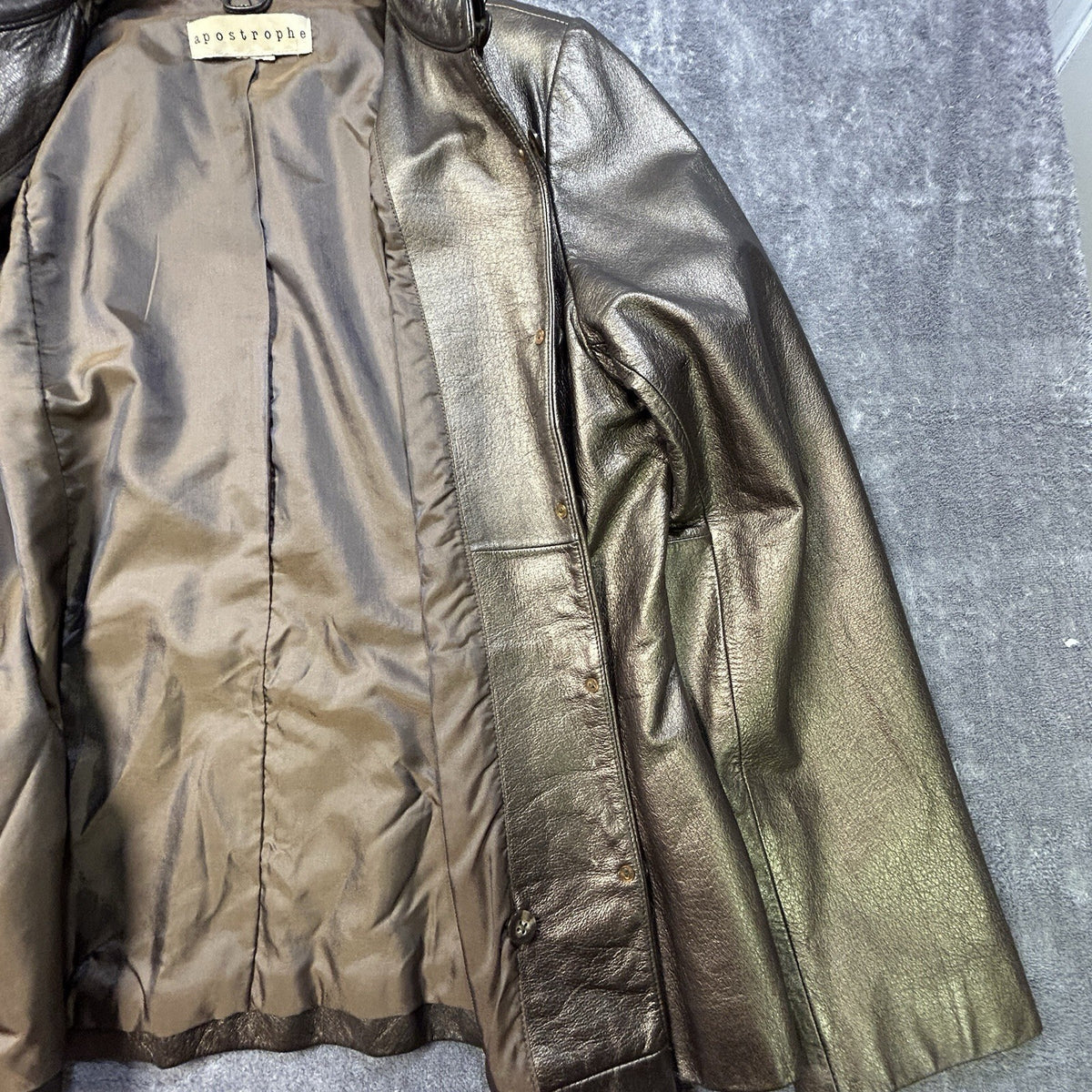 Apostrophe Metallic Leather Button Front Jacket Bronze