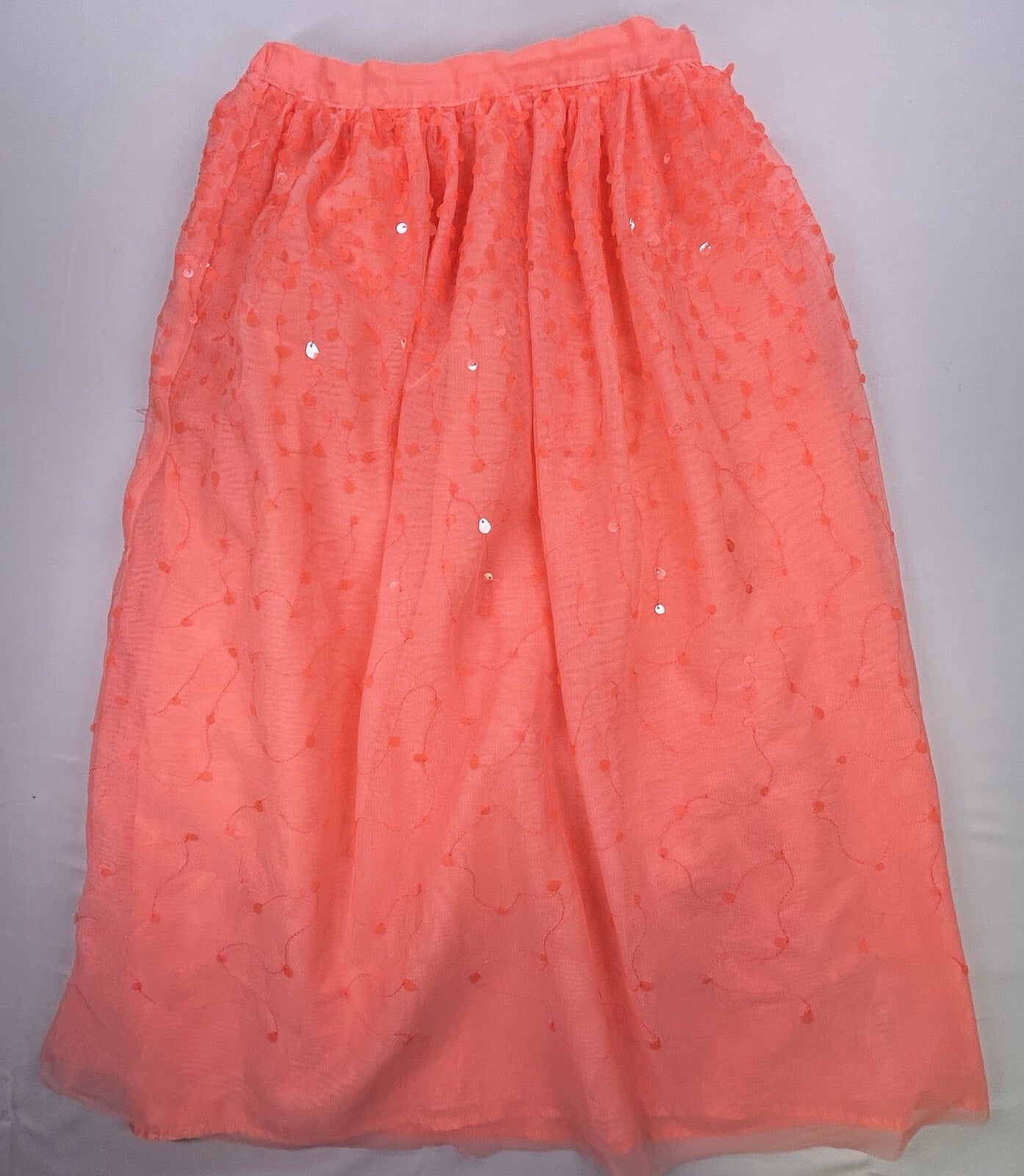 Cat & Jack Girls Coral Sequin Tulle Skirt Lined Elastic Waist Size M