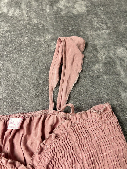 Pink Lily Women’s Small Dusty Rose Smocked Babydoll Cami Top Ruched Drawstring