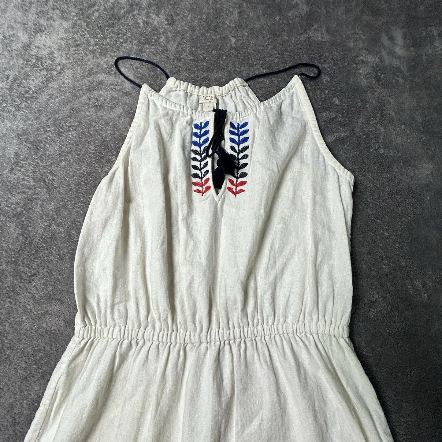 J.Crew Linen Halter Maxi Dress Womens Small Embroidered Elastic Waist