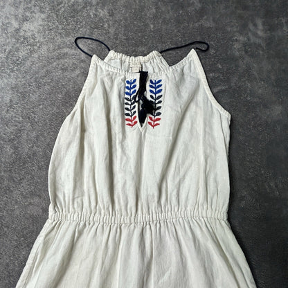 J.Crew Linen Halter Maxi Dress Womens Small Embroidered Elastic Waist