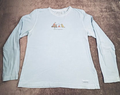 Life is Good Stick Together Long Sleeve T-Shirt Blue Campfire Dog Cotton Tee