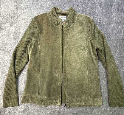 Pendleton Leather Merino Wool Zip Jacket Olive S