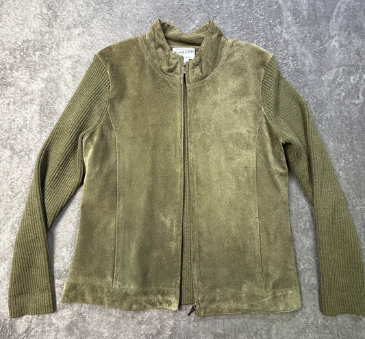 Pendleton Leather Merino Wool Zip Jacket Olive S
