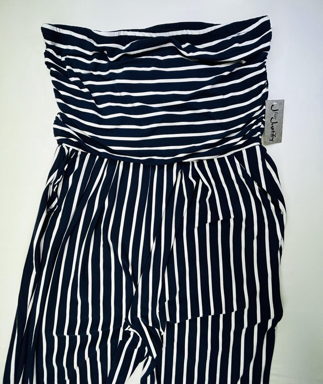 J for Justify Womens 3X Navy White Striped Wide Leg Palazzo Pants Plus Size