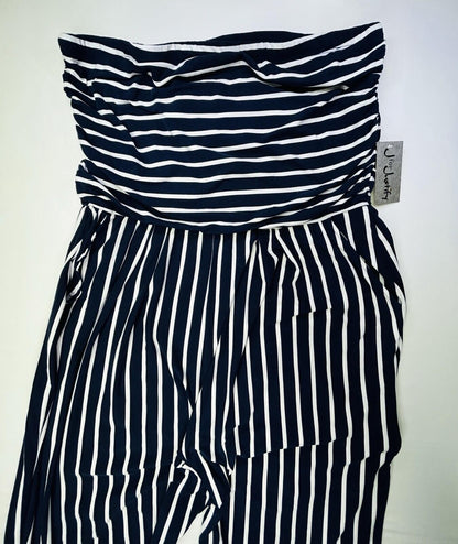 J for Justify Womens 3X Navy White Striped Wide Leg Palazzo Pants Plus Size