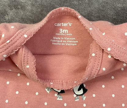 🐧 Carter's Pink Penguin Long Sleeve Bodysuit (3 Months)
