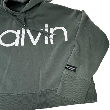 Calvin Klein Performance Hoodie Womens Medium Sage Green Cropped Sweatshirt