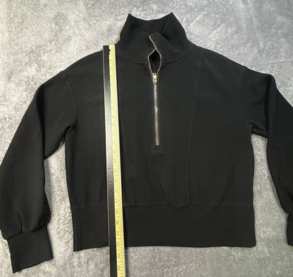 Caracilia Ribbed Quarter Zip Pullover Top Small Black