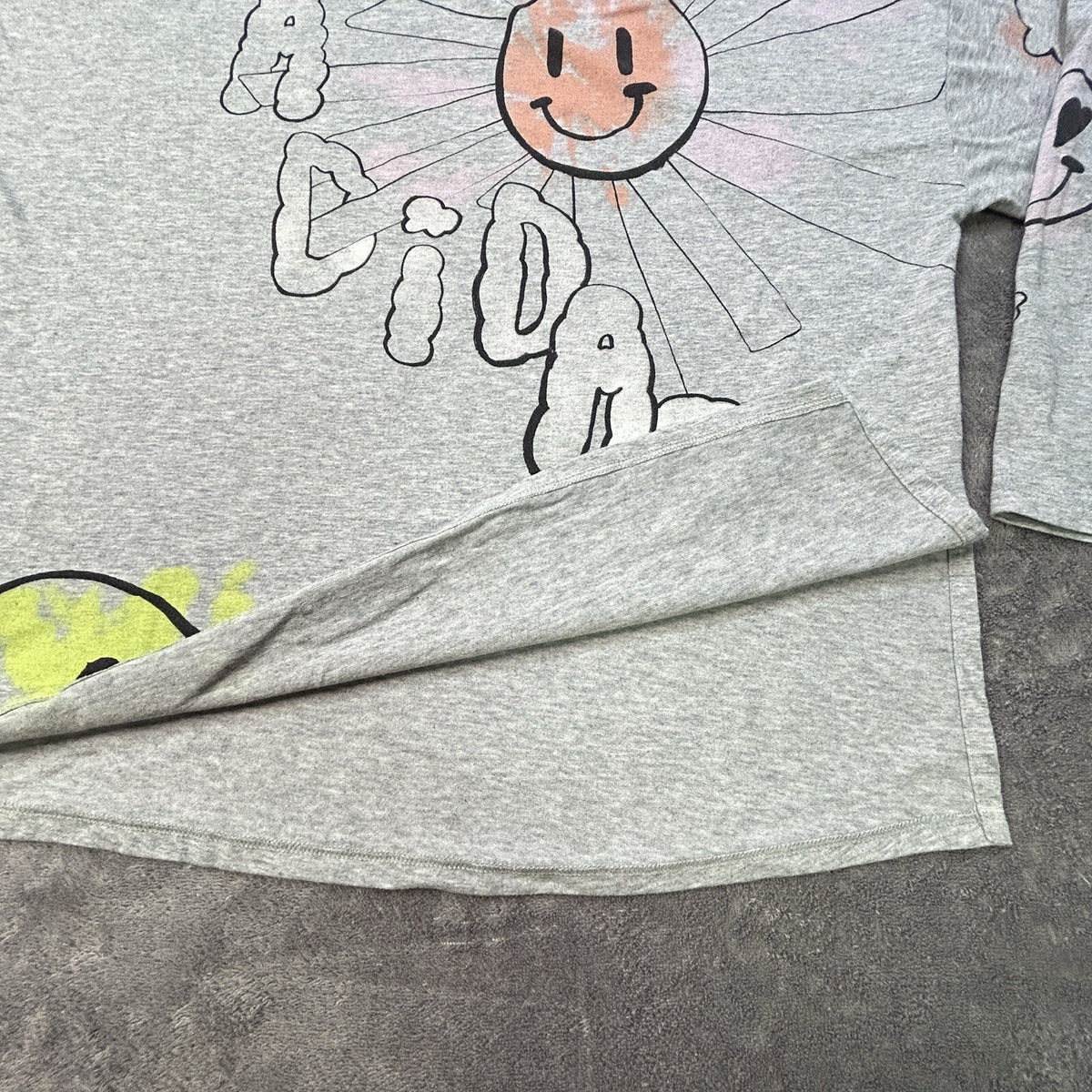 Adidas Girls XL 16 Grey Heather Smiley Face Graphic Long Sleeve Hooded Tee