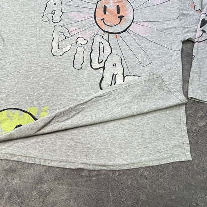 Adidas Girls XL 16 Grey Heather Smiley Face Graphic Long Sleeve Hooded Tee