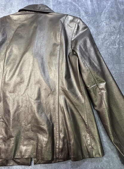 Apostrophe Metallic Leather Button Front Jacket Bronze