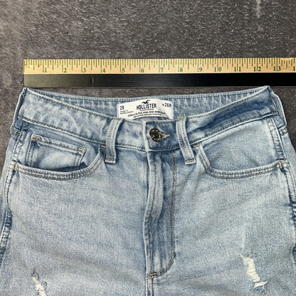 Hollister Curvy Ultra High Rise Mom Jeans Womens 2R W26 Light Wash Distressed