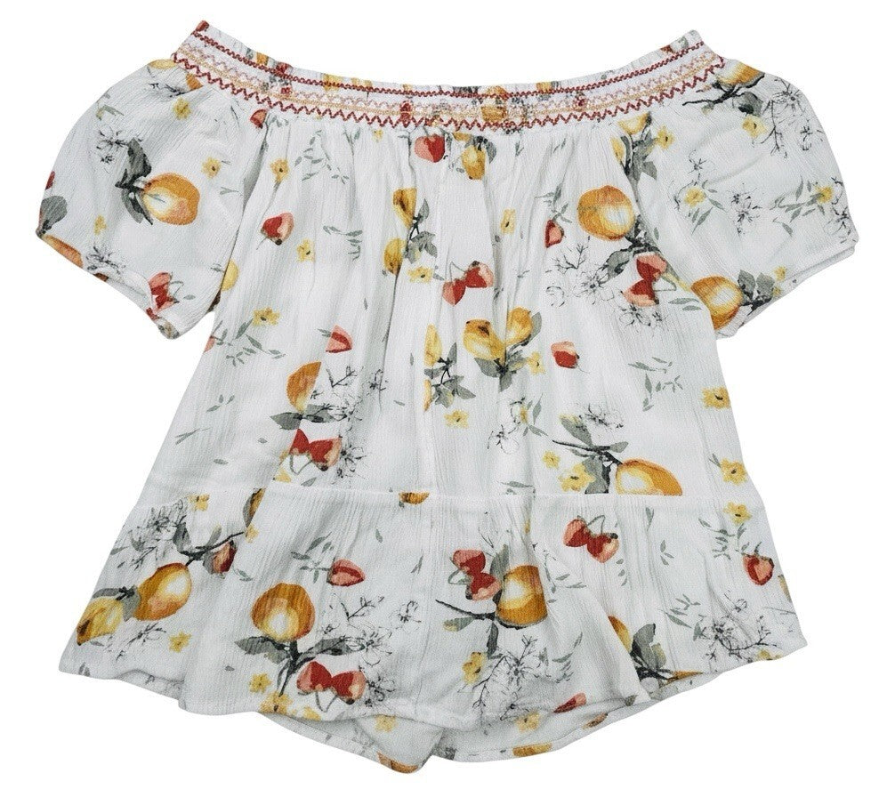 Maurices Off Shoulder Floral Peasant Blouse Womens Medium White Yellow Boho Top
