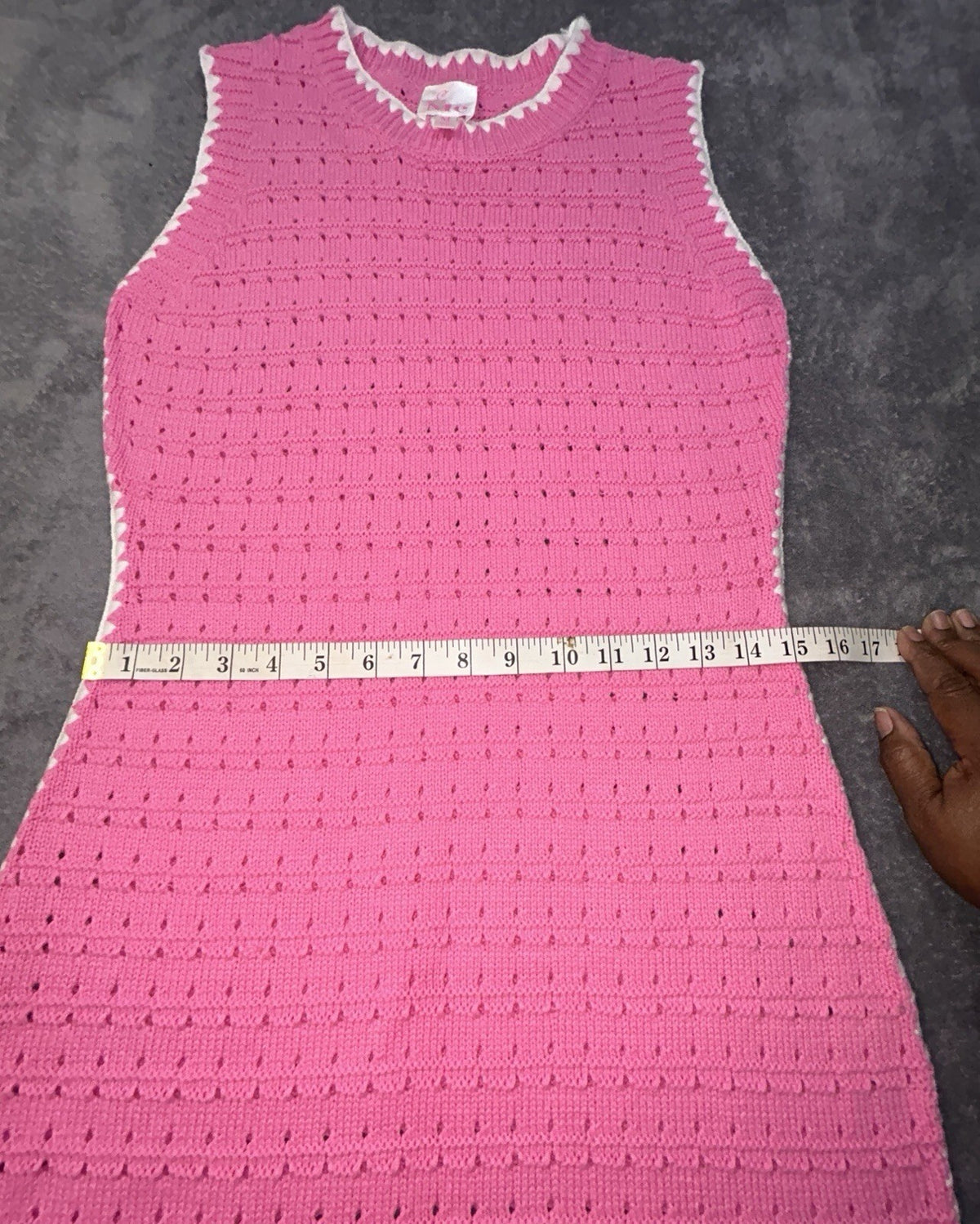 So Me Reece Pink Pointelle Knit Midi Dress Women’s L Sleeveless Contrast Trim