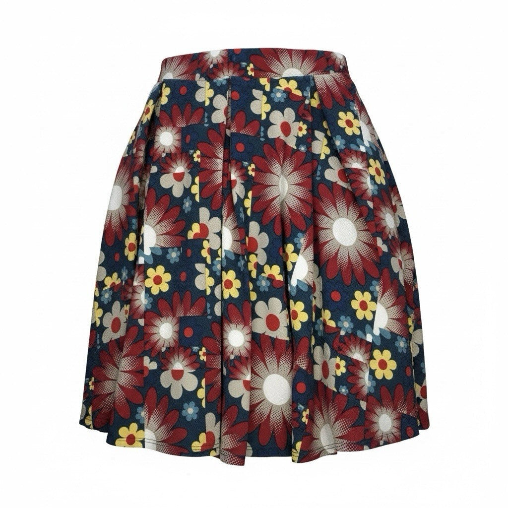 LuLaRoe Women's Large Floral Skirt Retro Red Blue Yellow Stretch A-Line Pull On