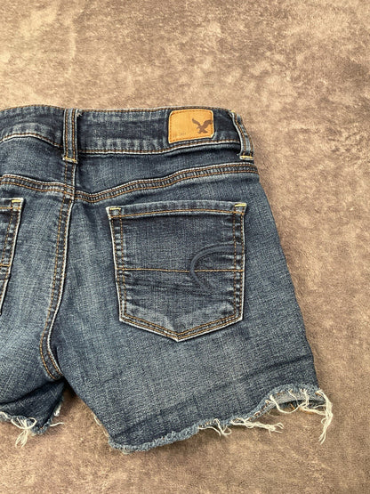 American Eagle Outfitters Girls Shortie Denim Shorts Size 00 Super Stretchy Dark