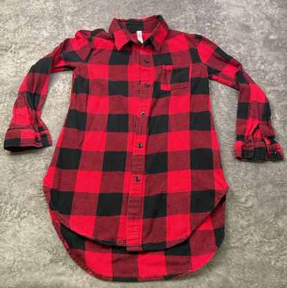 Xhilaration Girls Buffalo Plaid Shirt Dress Red Black Button Front Size M 7-8