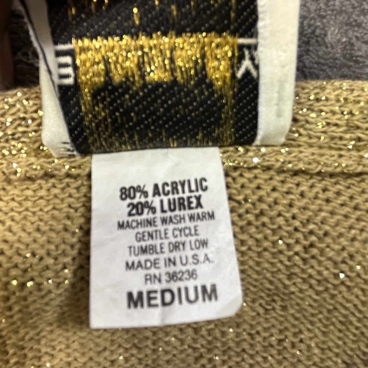 Vintage Bentley Cardigan Metallic Knit Gold Medium