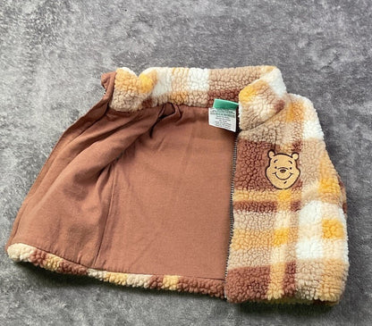 Disney Baby Winnie the Pooh Sherpa Plaid Zip Vest Newborn NB Teddy Fleece Jacket