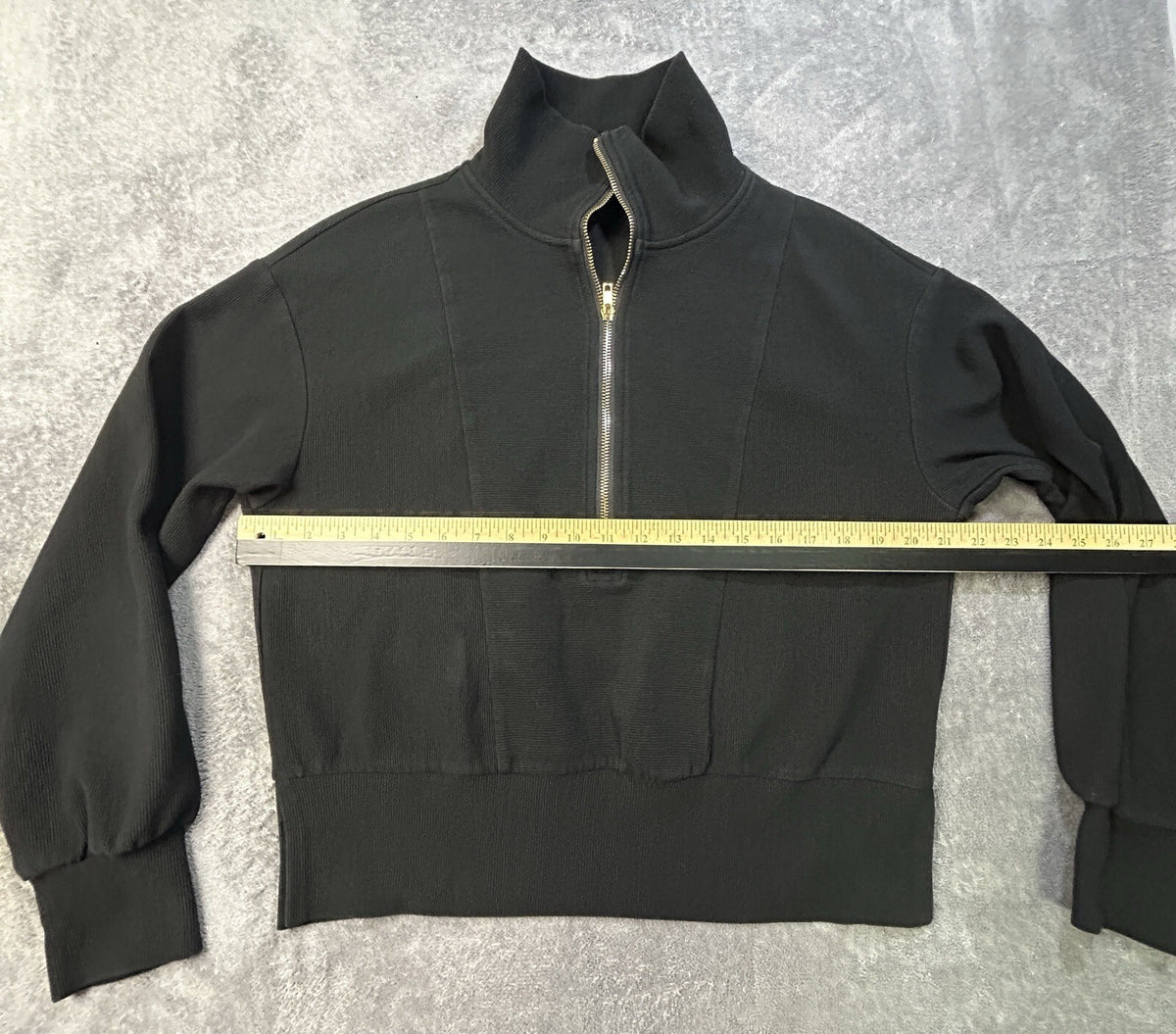 Caracilia Ribbed Quarter Zip Pullover Top Small Black
