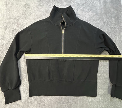 Caracilia Ribbed Quarter Zip Pullover Top Small Black