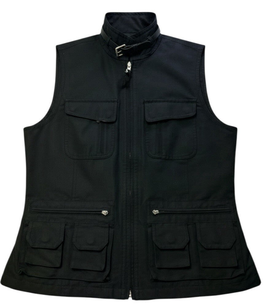 Lauren Ralph Lauren Utility Vest Womens Medium Black Zip Front Belted Collar