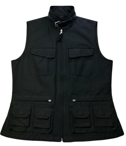 Lauren Ralph Lauren Utility Vest Womens Medium Black Zip Front Belted Collar