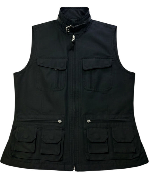 Lauren Ralph Lauren Utility Vest Womens Medium Black Zip Front Belted Collar