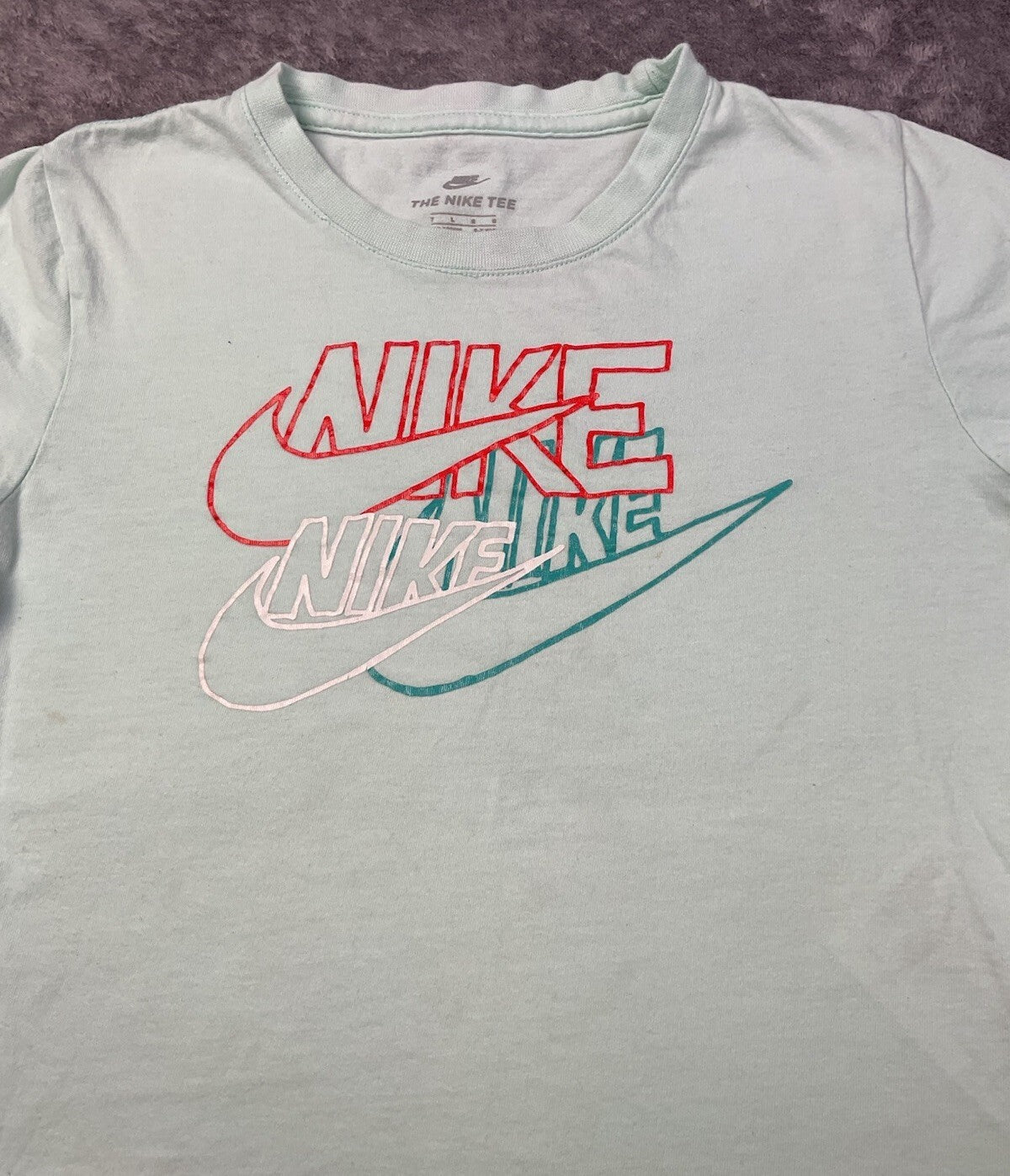 Nike Graphic T-Shirt Size Large 6-7 Mint Green Triple Swoosh Short Sleeve