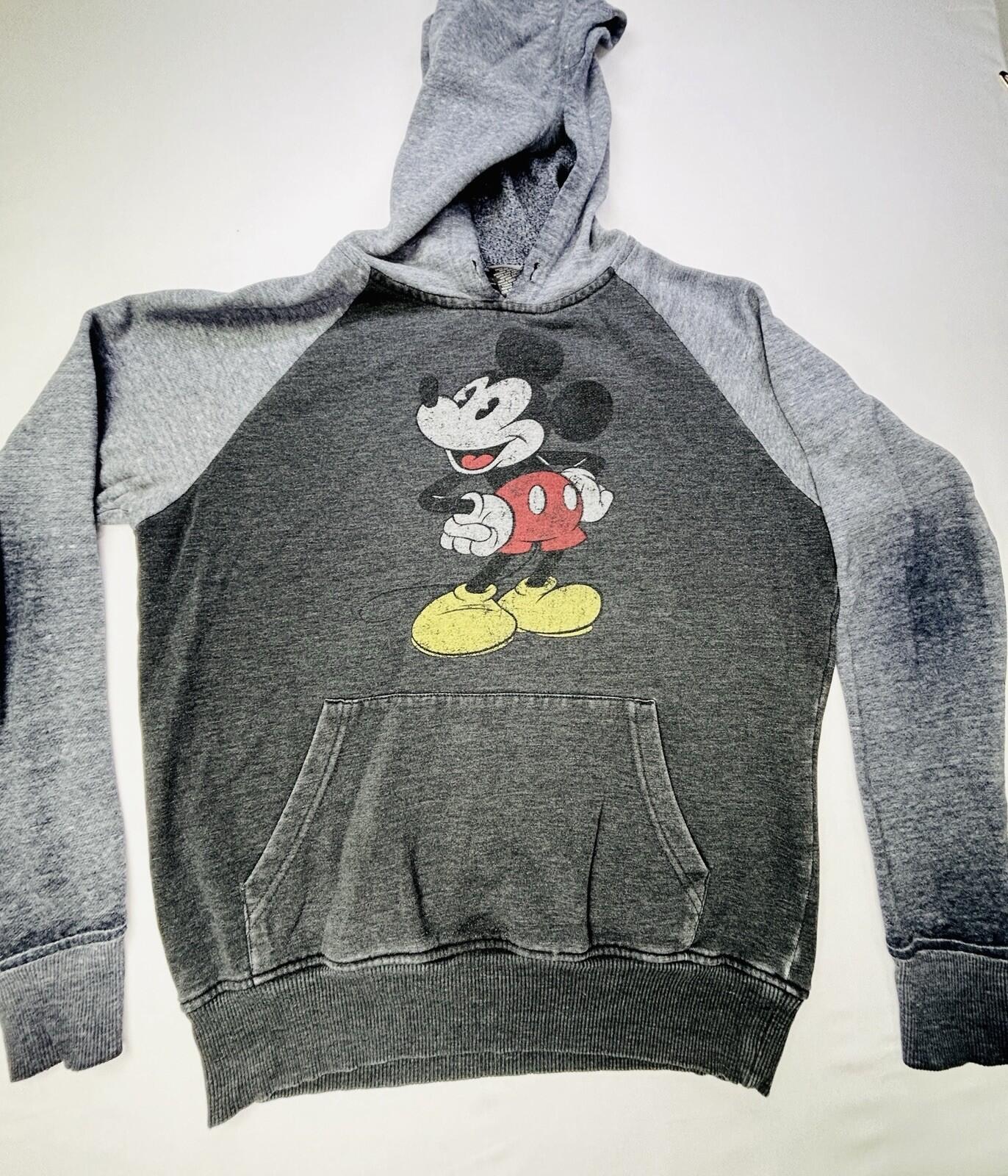 Disney Mickey Mouse Hoodie Sweatshirt Gray Pullover Graphic Adult Small