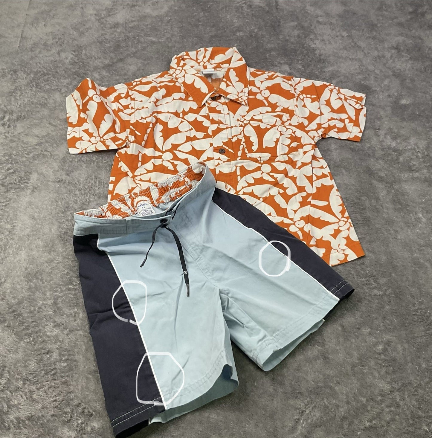 Gymboree Boys Hawaiian Shirt & Swim Trunks Set Orange Blue Size 3T Beach