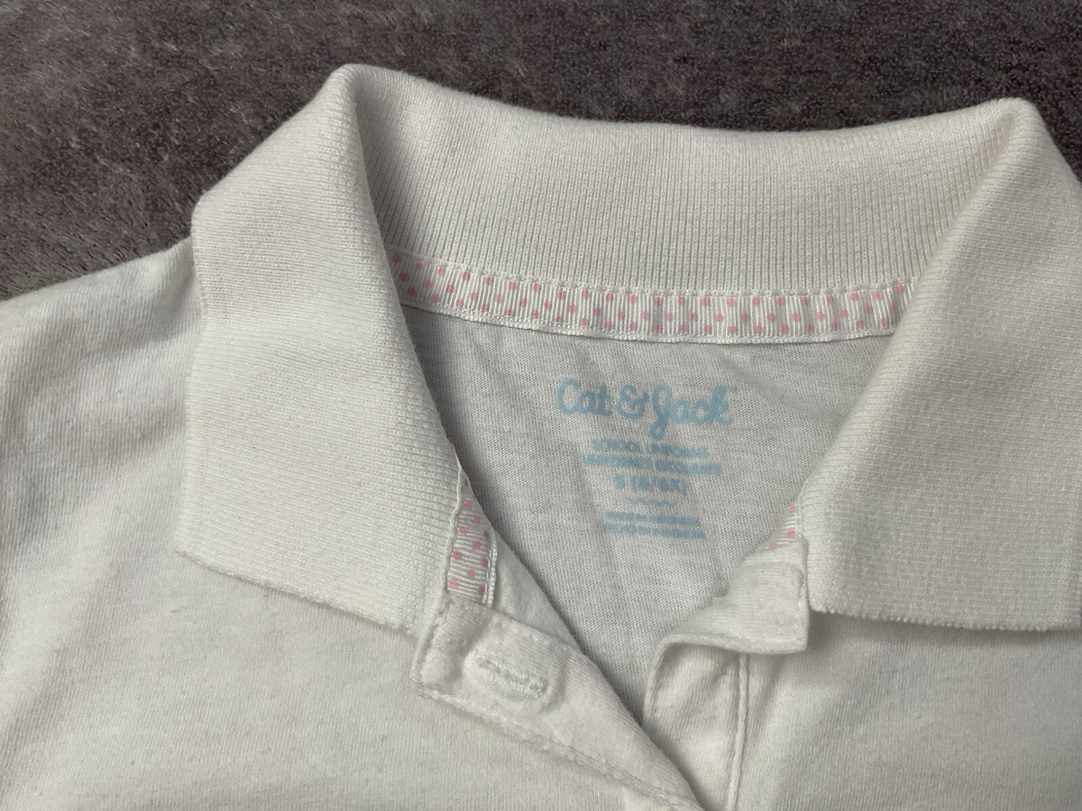 Cat & Jack Girls White Polo Shirt Short Sleeve Uniform Top Size 6