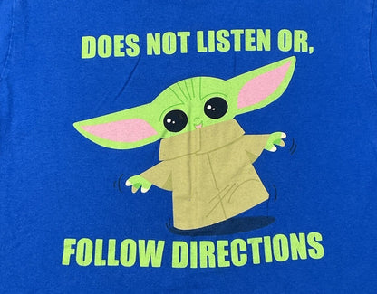 Star Wars Grogu Baby Yoda Tee Does Not Listen Follow Directions Blue Boys 6/7