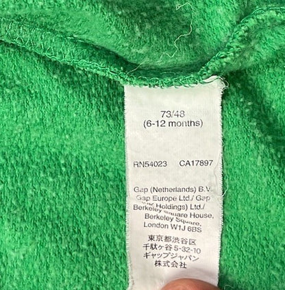 Baby Gap Green Full Zip Hoodie Sweatshirt Hooded Jacket 6-12 Months Unisex